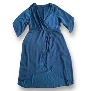 City Chic Teal Crossover Dolman Sleeve Chiffon Dress Women's Sixe XXL/24 Office